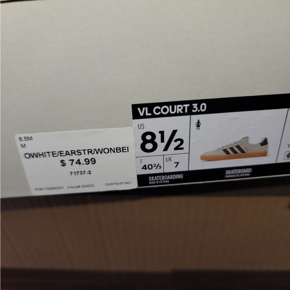 $75 Adidas Unisex Women Vl Court 3.0 White Skateboarding Shoes Size 6 To 10 - Picture 5 of 9